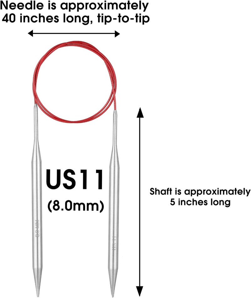 Stithoo Circular Knitting Needles 40inch (100cm) Stainless Steel Knitting Needles Size US 11 (8mm) with 1 Sturdy Stitch Holder - Image 2